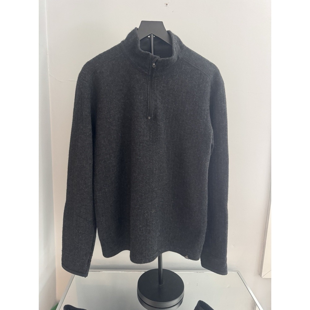 PrAna Sweater Mens Size Large Gray Wool‎ Blend 1/4 Zip Pullover